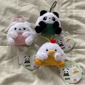 Lot of 3 NWT Round1 Arcade Japanese Onigari Animals Mini Bag Charm Complete Set